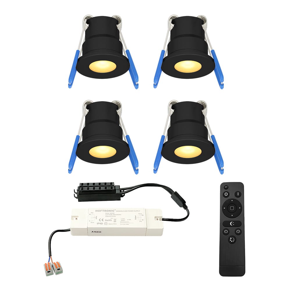 Set van 4 12V 3W - Mini LED Inbouwspot - Zwart - Dimbaar - Verzonken - Verandaverlichting - IP65 voor buiten - 2700K - Warm wit afbeelding