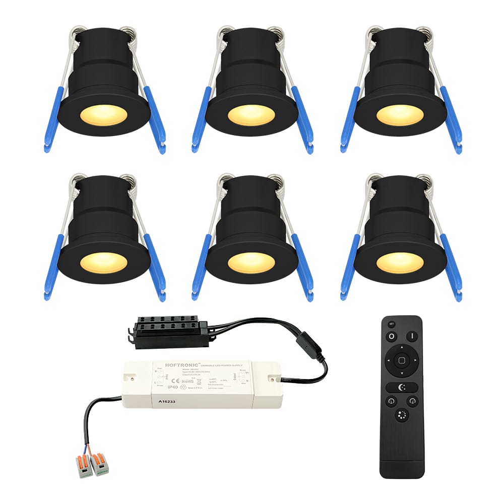 Set van 6 12V 3W - Mini LED Inbouwspot - Zwart - Dimbaar - Verzonken - Verandaverlichting - IP65 voor buiten - 2700K - Warm wit afbeelding