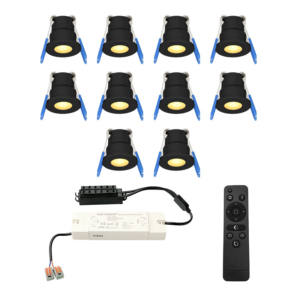 Set van 10 12V 3W - Mini LED Inbouwspot - Zwart - Dimbaar - Verzonken - Verandaverlichting - IP65 voor buiten - 2700K - Warm wit afbeelding