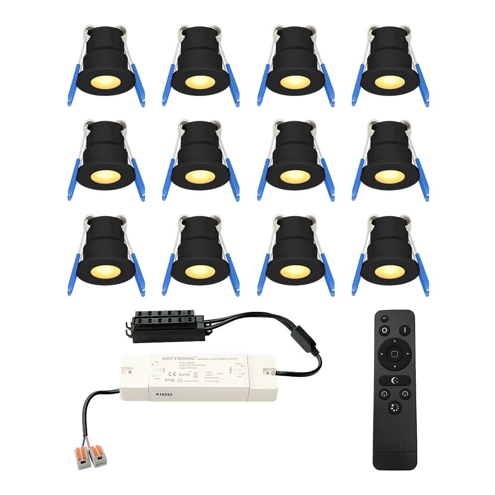 Set van 12 12V 3W - Mini LED Inbouwspot - Zwart - Dimbaar - Verzonken - Verandaverlichting - IP65 voor buiten - 2700K - Warm wit afbeelding