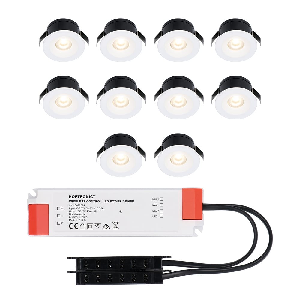 Set van 10 Cadiz LED Mini Inbouwspots met Trafo - 12 Volt 3 Watt 200 lumen - Plat 26mm - 2700K - IP44 waterdicht - Niet Dimbaar - Wit afbeelding