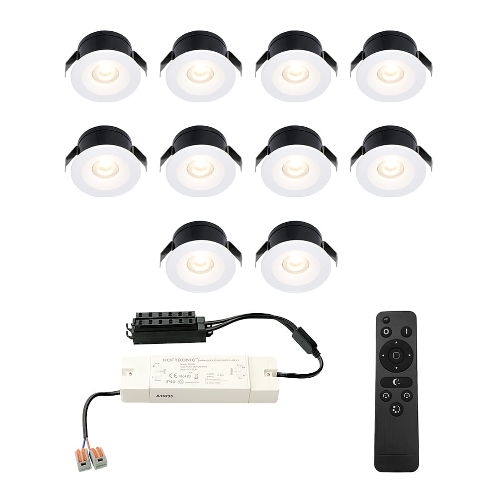Set van 10 Cadiz LED Mini Inbouwspots met Trafo - 12 Volt 3 Watt 200 lumen - Dimbaar - Plat 26mm (Lage inbouwdiepte) - 2700K - IP44 waterdicht - Wit - Veranda spotjes - overkapping spotjes afbeelding 1