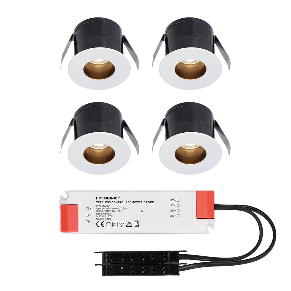 Set van 4 Olivia LED Mini Inbouwspots met Trafo - 12 Volt 3 Watt 150 lumen - Verzonken - Plat 36mm -