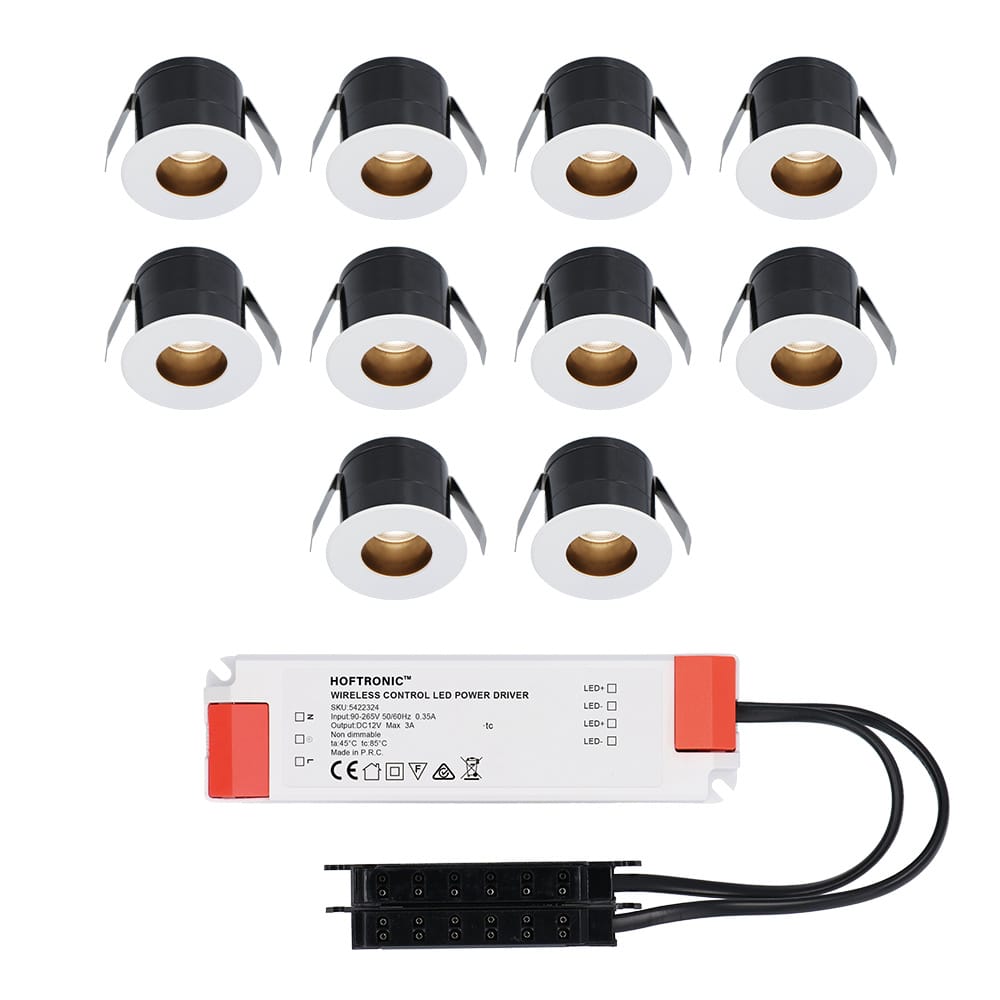 Set van 10 Olivia LED Mini Inbouwspots met Trafo - 12 Volt 3 Watt 150 lumen - Verzonken - Plat 36mm - 2700K - IP44 waterdicht - Niet Dimbaar - Wit afbeelding