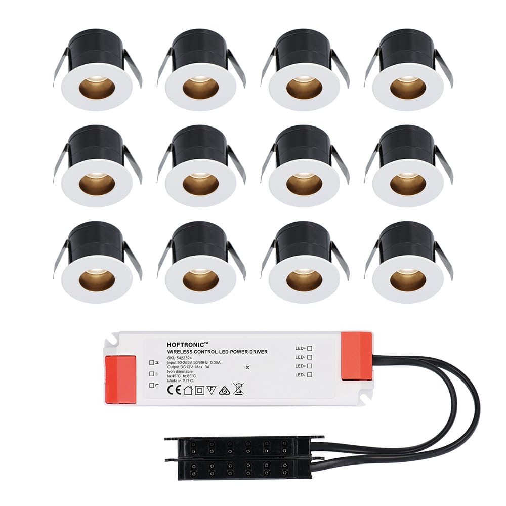 Set van 12 Olivia LED Mini Inbouwspots met Trafo - 12 Volt 3 Watt 150 lumen - Verzonken - Plat 36mm - 2700K - IP44 waterdicht - Niet Dimbaar - Wit afbeelding