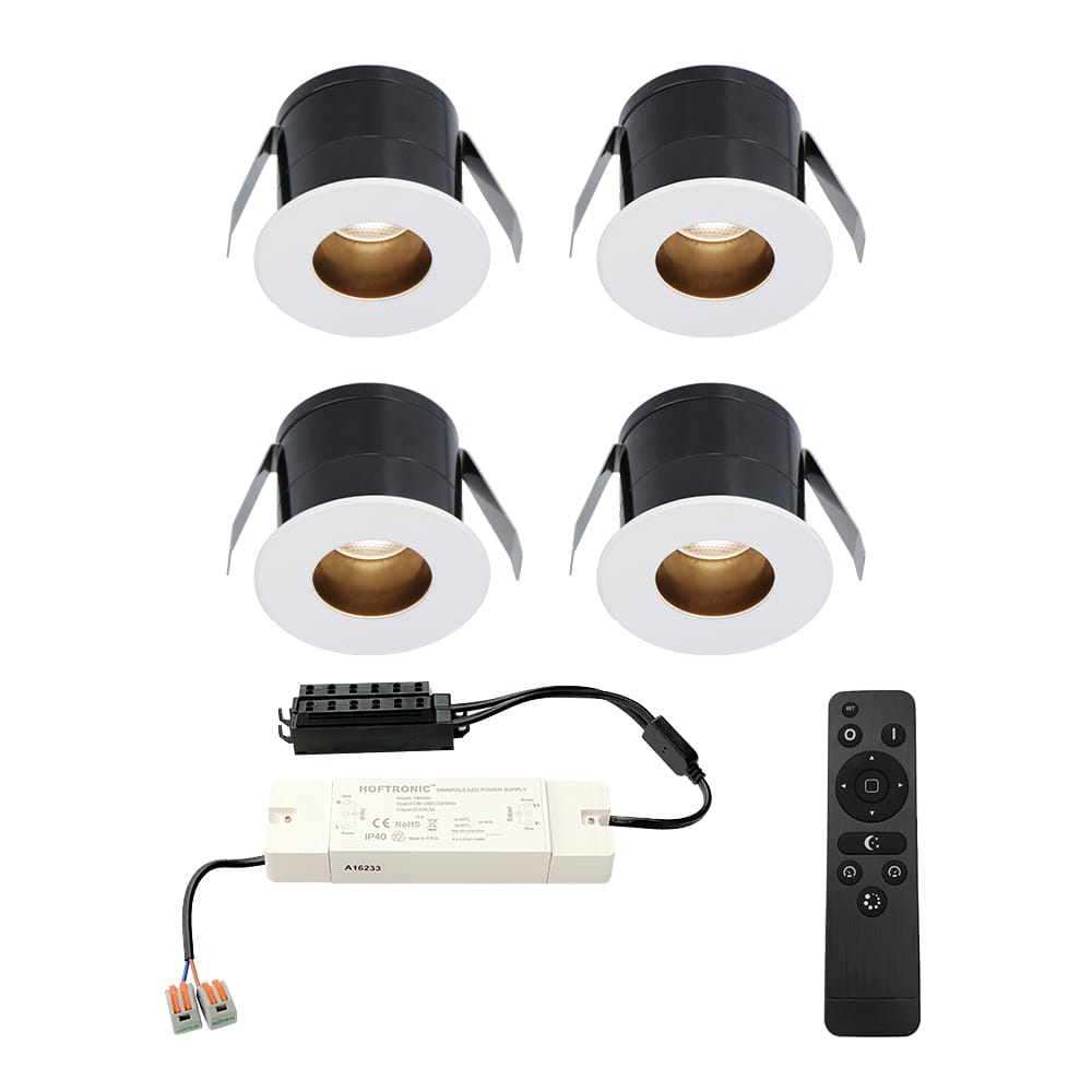 Set van 4 Olivia LED Mini Inbouwspots met Trafo - 12 Volt 3 Watt 150 lumen - Dimbaar - Verzonken - Plat 36mm - 2700K - IP44 waterdicht - Wit - Veranda Spotjes - Overkapping Spotjes afbeelding