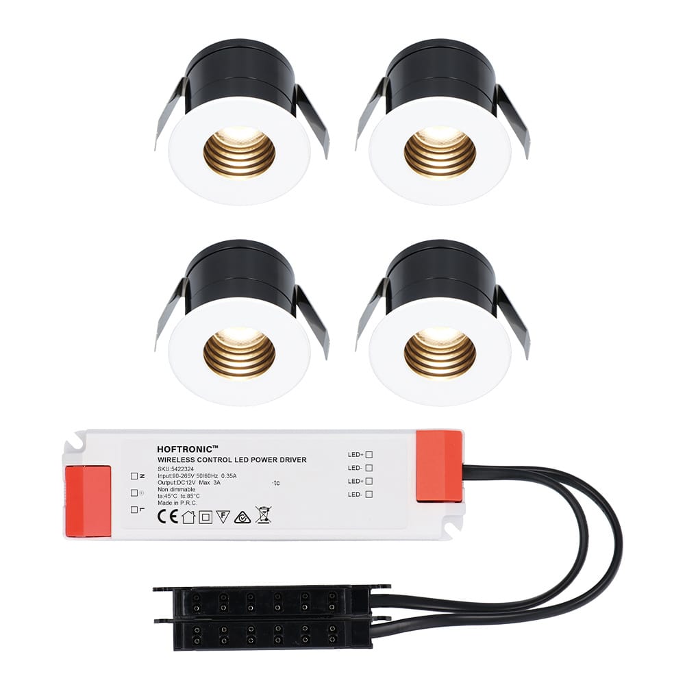 Set van 4 Betty LED Mini Inbouwspots met Trafo - 12 Volt 3 Watt 140 lumen - Verzonken - Plat 37mm - 2700K - IP44 waterdicht - Niet Dimbaar - Wit afbeelding