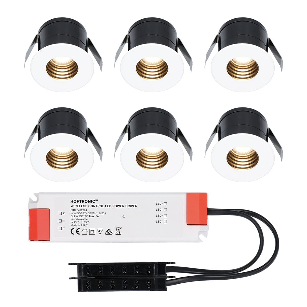 Set van 6 Betty LED Mini Inbouwspots met Trafo - 12 Volt 3 Watt 140 lumen - Verzonken - Plat 37mm - 2700K - IP44 waterdicht - Niet Dimbaar - Wit afbeelding