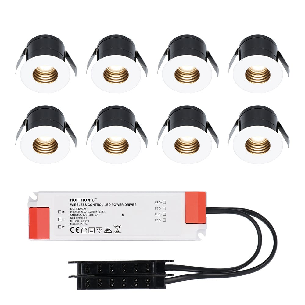 Set van 8 Betty LED Mini Inbouwspots met Trafo - 12 Volt 3 Watt 140 lumen - Verzonken - Plat 37mm - 2700K - IP44 waterdicht - Niet Dimbaar - Wit afbeelding