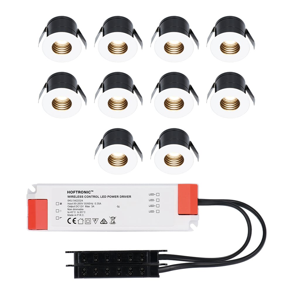 Set van 10 Betty LED Mini Inbouwspots met Trafo - 12 Volt 3 Watt 140 lumen - Verzonken - Plat 37mm - 2700K - IP44 waterdicht - Niet Dimbaar - Wit afbeelding