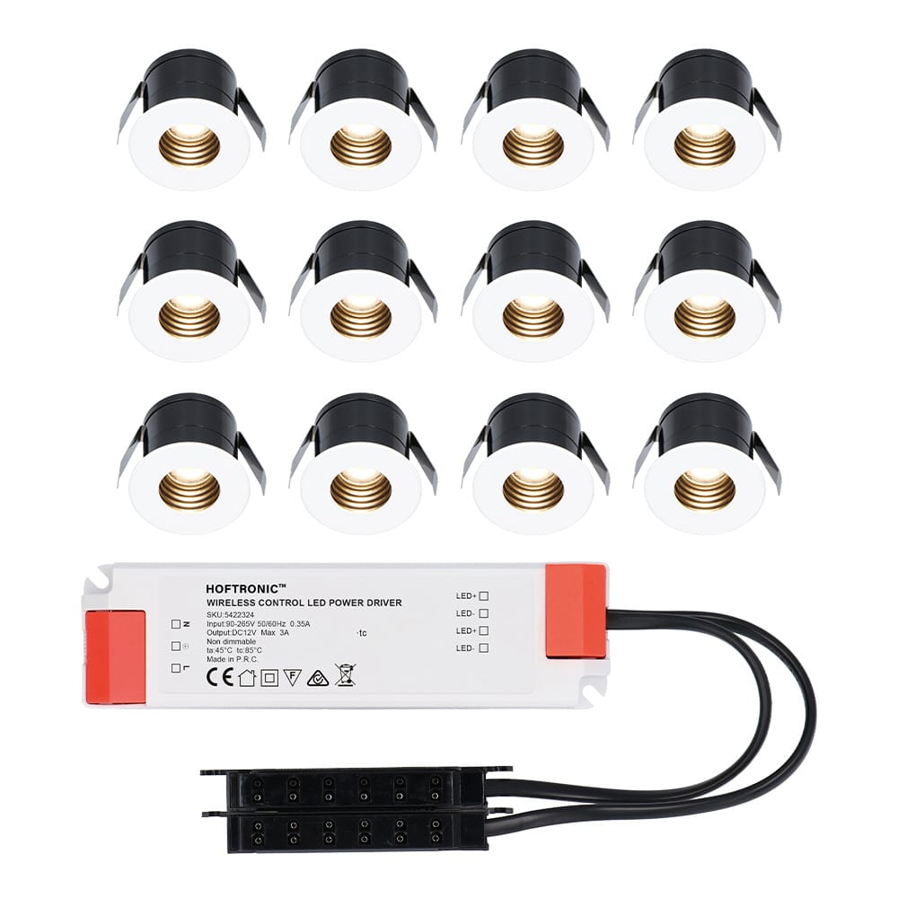 Set van 12 Betty LED Mini Inbouwspots met Trafo - 12 Volt 3 Watt 140 lumen - Verzonken - Plat 37mm - 2700K - IP44 waterdicht - Niet Dimbaar - Wit afbeelding