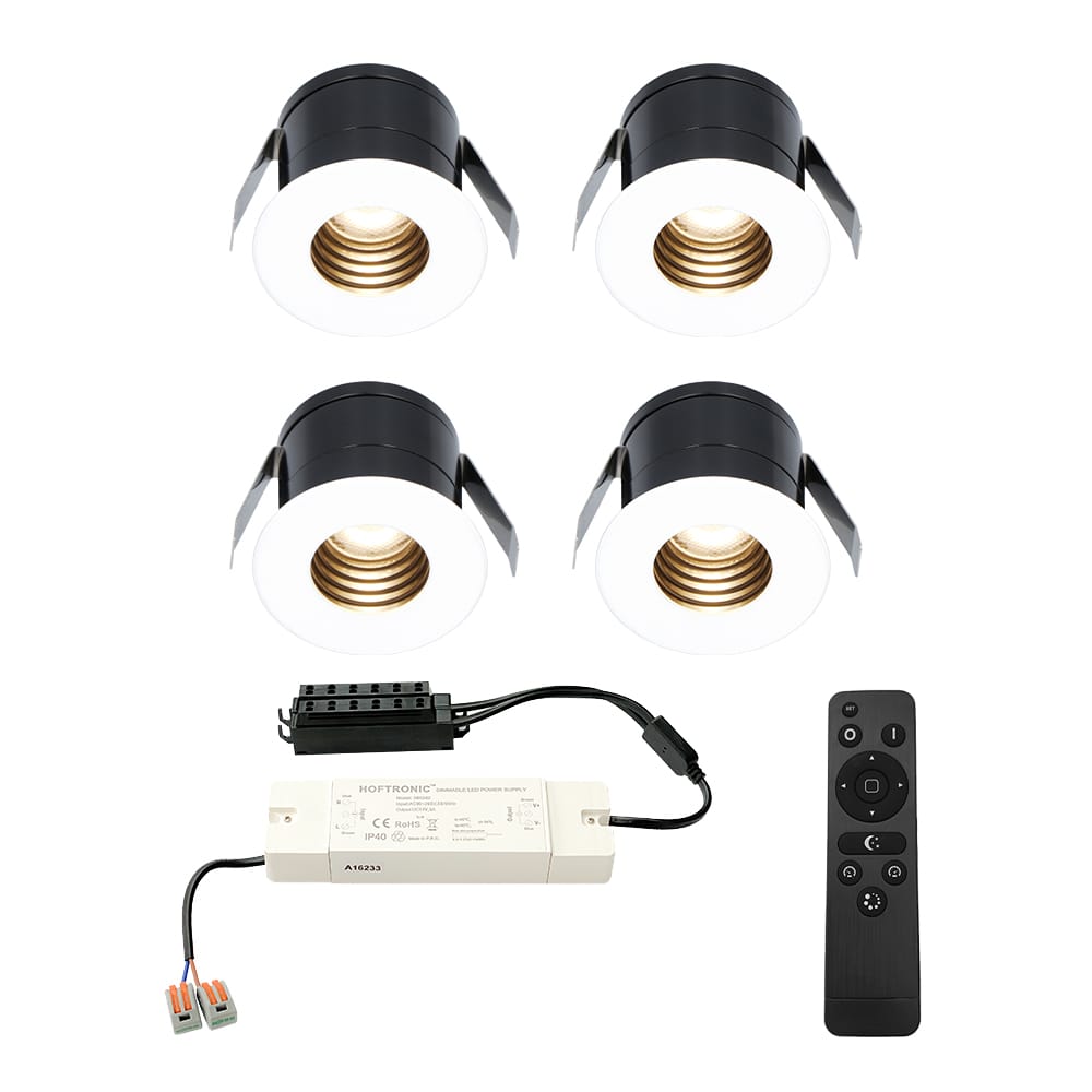 Set van 4 Betty LED Mini Inbouwspots met Trafo - 12 Volt 3 Watt 140 lumen - Dimbaar - Verzonken - Plat 37mm - 2700K - IP44 waterdicht - Wit - Veranda spotjes - overkapping spotjes afbeelding