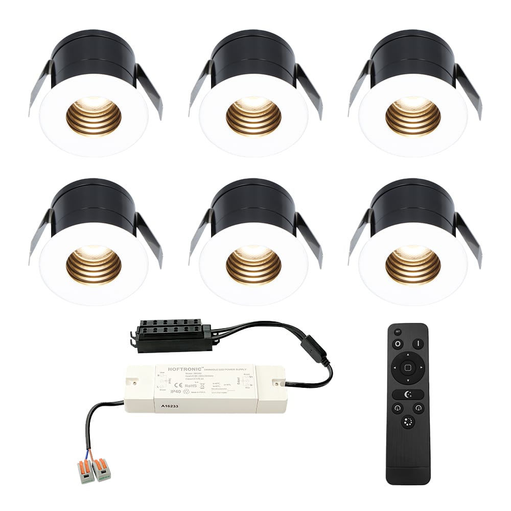 Set van 6 Betty LED Mini Inbouwspots met Trafo - 12 Volt 3 Watt 140 lumen - Dimbaar - Verzonken - Plat 37mm - 2700K - IP44 waterdicht - Wit - Veranda spotjes - overkapping spotjes afbeelding