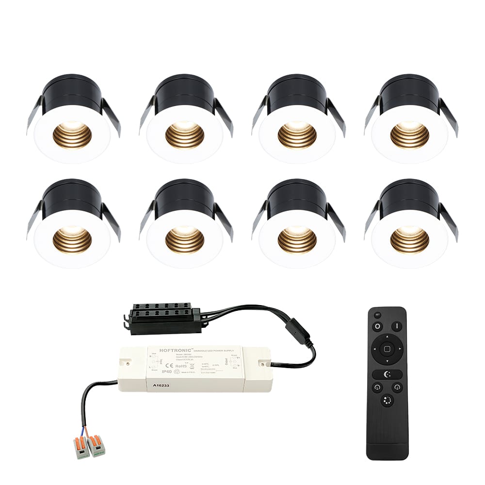 Set van 8 Betty LED Mini Inbouwspots met Trafo - 12 Volt 3 Watt 140 lumen - Dimbaar - Verzonken - Plat 37mm - 2700K - IP44 waterdicht - Wit - Veranda spotjes - overkapping spotjes afbeelding