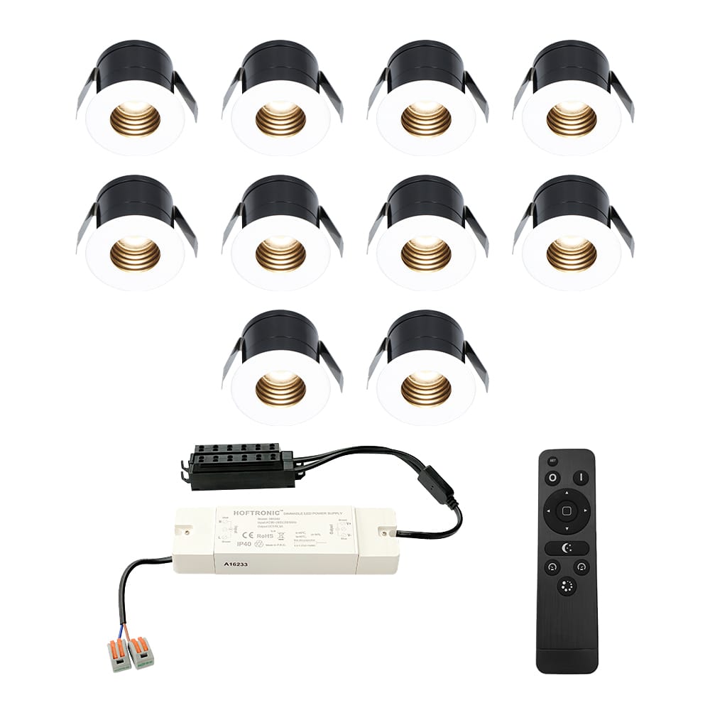 Set van 10 Betty LED Mini Inbouwspots met Trafo - 12 Volt 3 Watt 140 lumen - Dimbaar - Verzonken - Plat 37mm - 2700K - IP44 waterdicht - Wit - Veranda spotjes - overkapping spotjes afbeelding 1