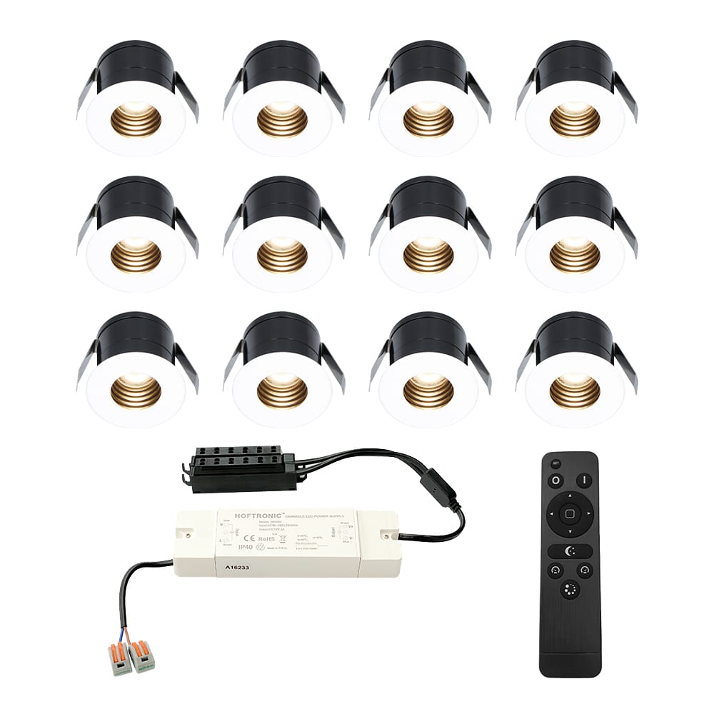 Set van 12 Betty LED Mini Inbouwspots met Trafo - 12 Volt 3 Watt 140 lumen - Dimbaar - Verzonken - Plat 37mm - 2700K - IP44 waterdicht - Wit - Veranda spotjes - overkapping spotjes afbeelding