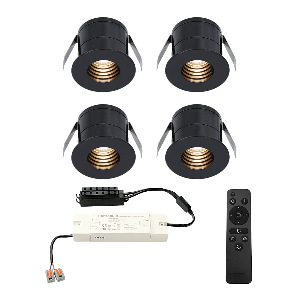 Set van 4 Betty LED Mini Inbouwspots met Trafo - 12 Volt 3 Watt 140 lumen - Dimbaar - Verzonken - Plat 37mm - 2700K - IP44 waterdicht - Zwart - Veranda spotjes - overkapping spotjes afbeelding