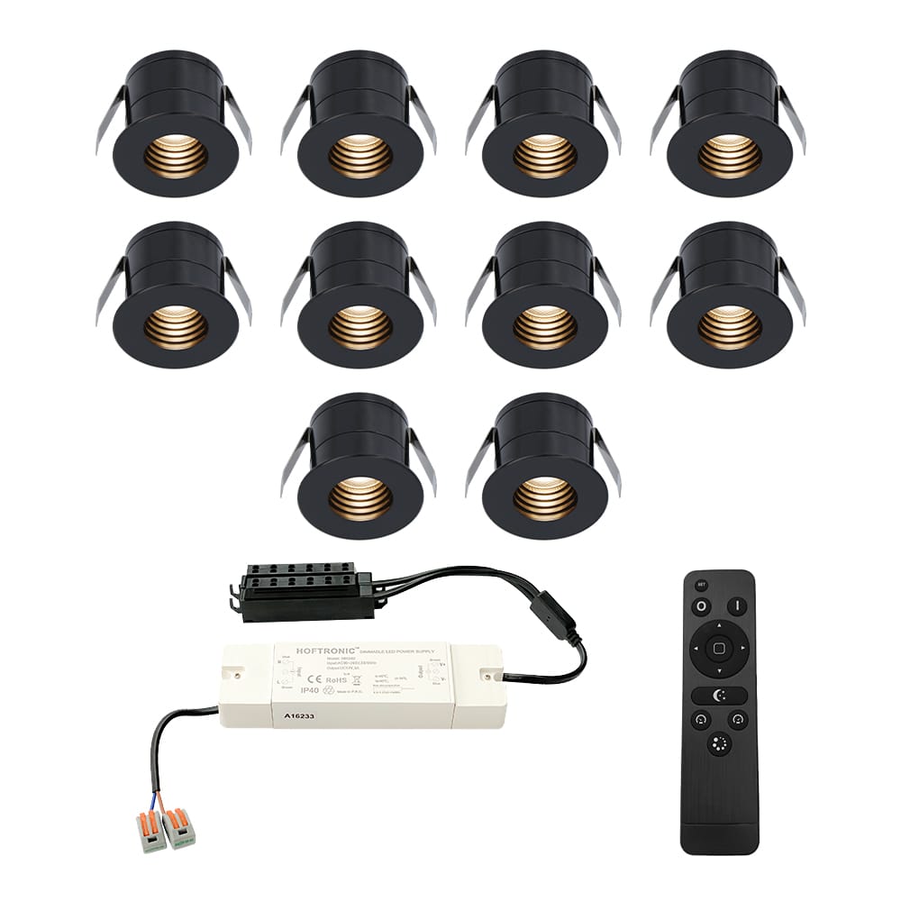 Set van 10 Betty LED Mini Inbouwspots met Trafo - 12 Volt 3 Watt 140 lumen - Dimbaar - Verzonken - Plat 37mm - 2700K - IP44 waterdicht - Zwart - Veranda spotjes - overkapping spotjes afbeelding