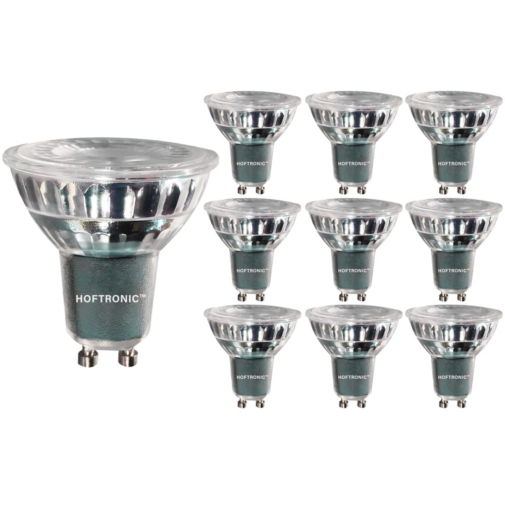 Set van 10 LED GU10 Spots - Dimbaar - 5 Watt 400 lumen - 6000K daglicht wit - Glas - Vervangt 50 Watt - GU10 fitting - LED Reflector - Universele fitting afbeelding