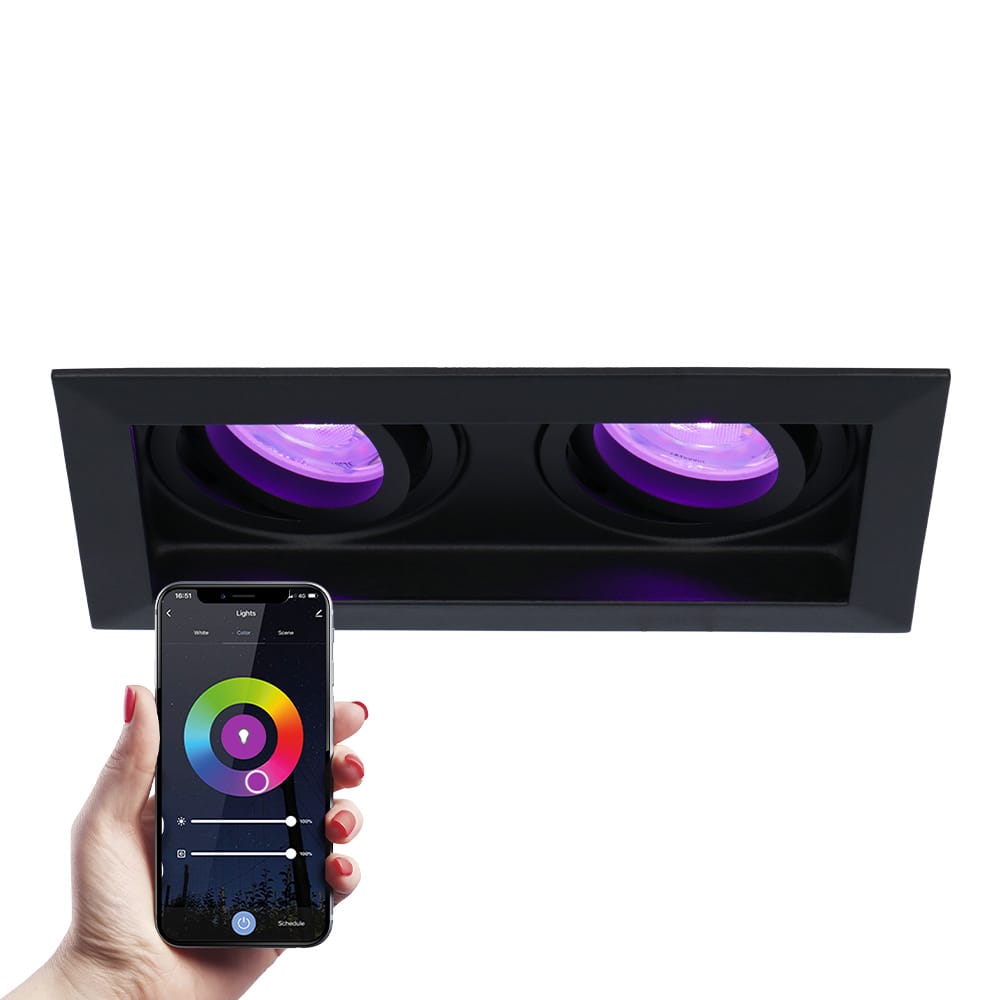 Durham Dubbel smart inbouwspot - Wifi + Bluetooth - RGBWW - GU10 11 Watt 670 Lumen - Kantelbaar - Google Home, Amazon Alexa en Siri - Voor binnen - Zwart afbeelding