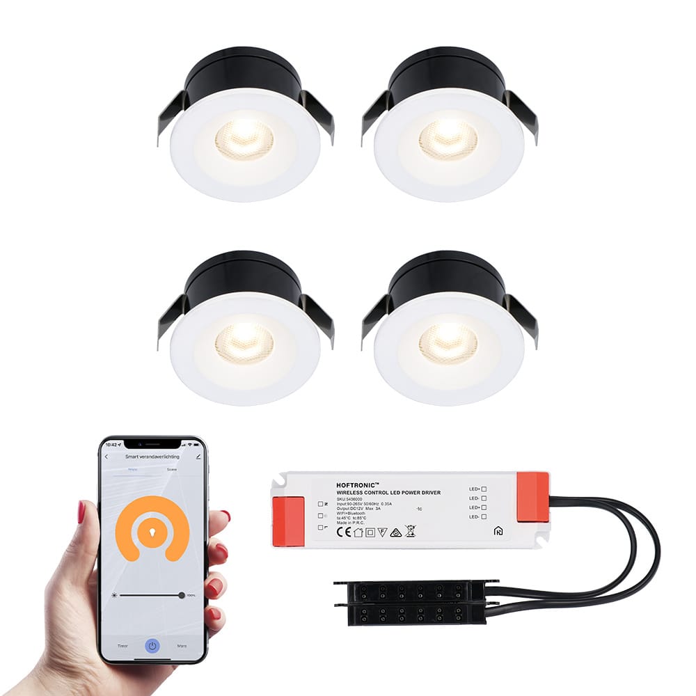Set van 4 Cadiz Smart LED Mini Inbouwspots - Veranda spots - 12V 3W 200lm - Dimbaar - Wifi & Bluetooth - 2700K - IP44 waterdicht - Wit afbeelding
