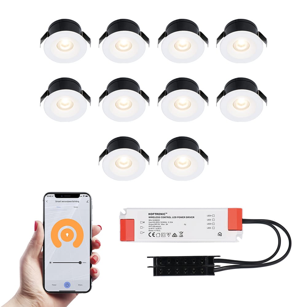 Set van 10 Cadiz Smart LED Mini Inbouwspots - Veranda spots - 12V 3W 200lm - Dimbaar - Wifi & Bluetooth - 2700K - IP44 waterdicht - Wit afbeelding