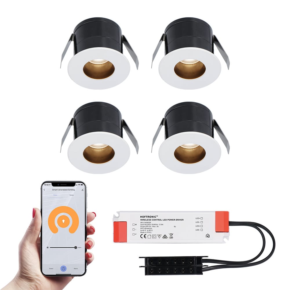 Set van 4 Olivia Smart LED Mini Inbouwspots - Veranda spots - 12V 3W 150lm - Dimbaar - Wifi & Bluetooth - 2700K - IP44 waterdicht - Wit afbeelding