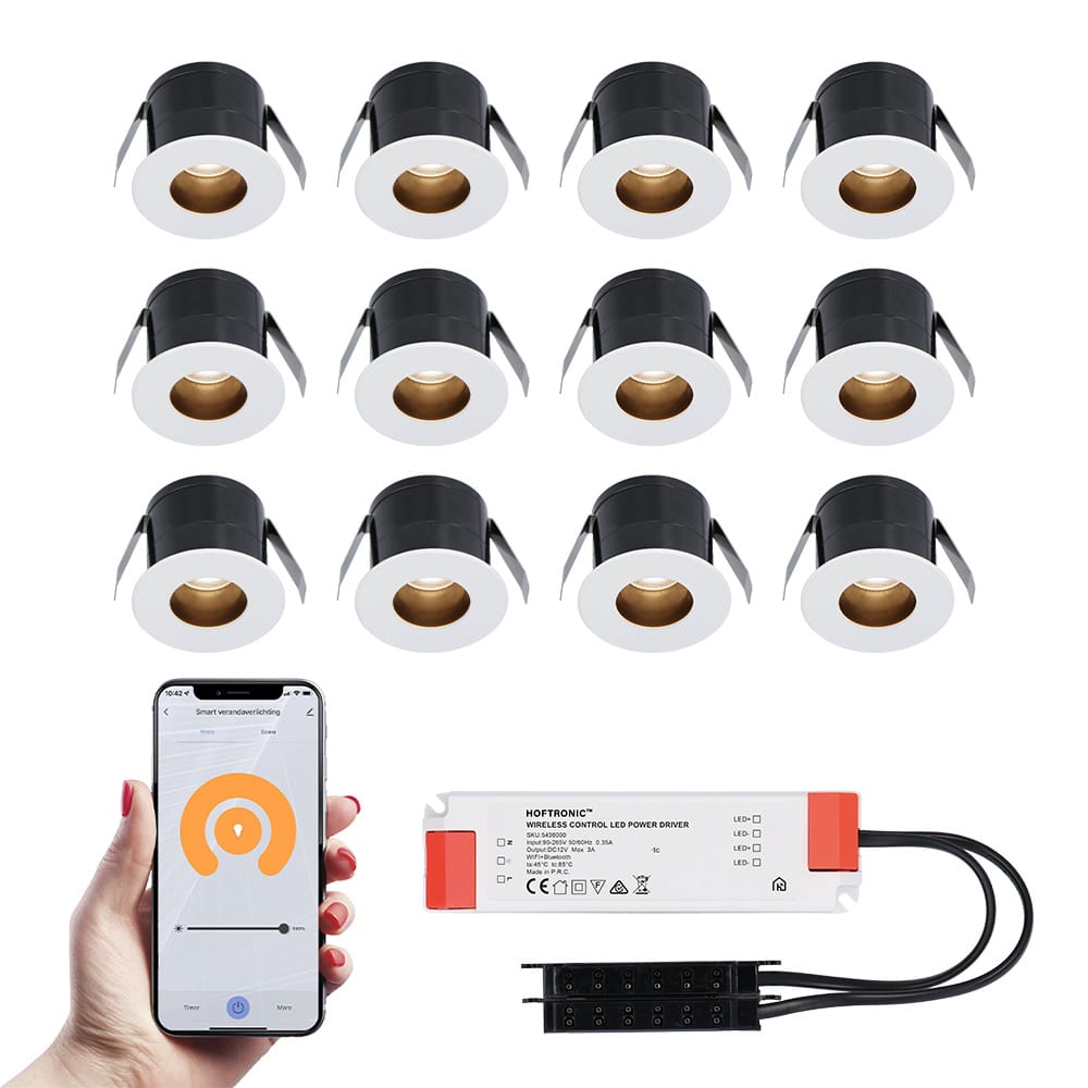 Set van 12 Olivia Smart LED Mini Inbouwspots - Veranda spots - 12V 3W 150lm - Dimbaar - Wifi & Bluetooth - 2700K - IP44 waterdicht - Wit afbeelding