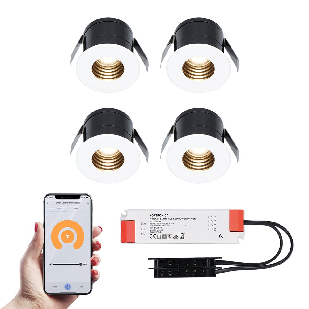Set van 4 Betty Smart LED Mini Inbouwspots - Veranda spots - 12V 3W 140lm - Dimbaar - Wifi & Bluetooth - 2700K - IP44 waterdicht - Wit afbeelding