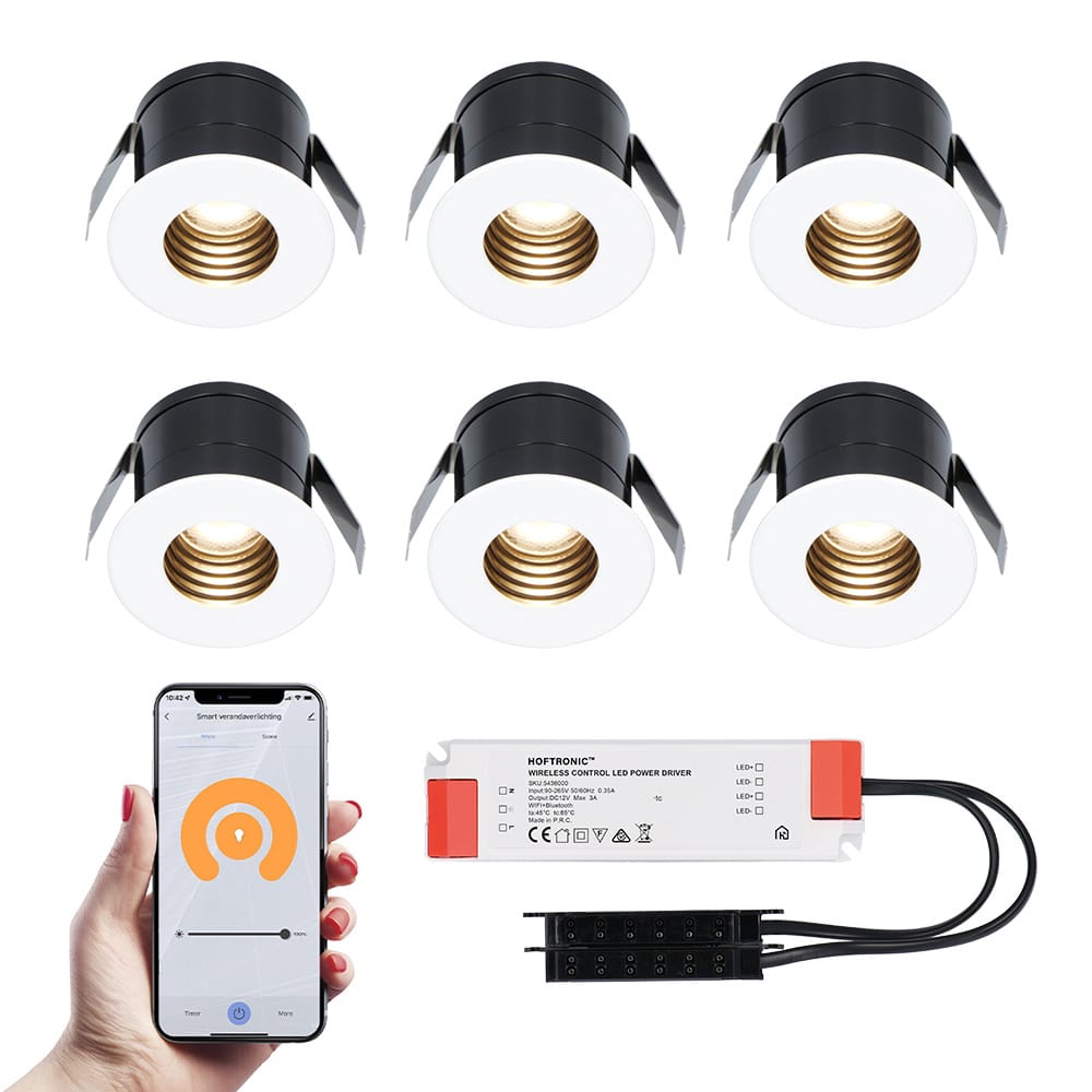 Set van 6 Betty Smart LED Mini Inbouwspots - Veranda spots - 12V 3W 140lm - Dimbaar - Wifi & Bluetooth - 2700K - IP44 waterdicht - Wit afbeelding