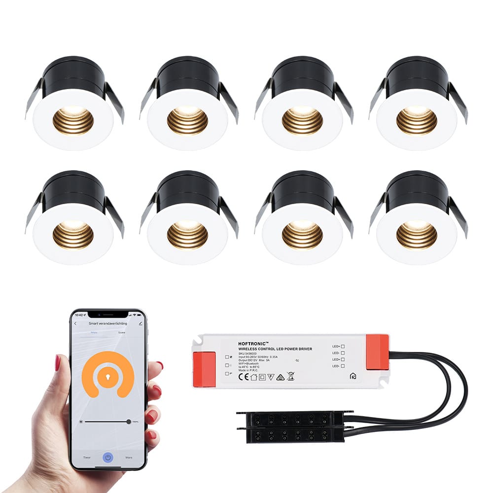 Set van 8 Betty Smart LED Mini Inbouwspots - Veranda spots - 12V 3W 140lm - Dimbaar - Wifi & Bluetooth - 2700K - IP44 waterdicht - Wit afbeelding