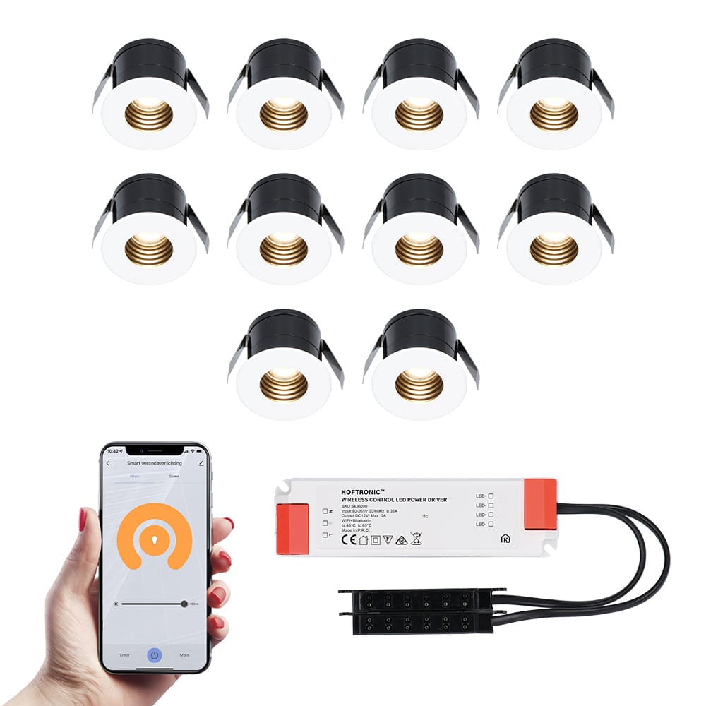 Set van 10 Betty Smart LED Mini Inbouwspots - Veranda spots - 12V 3W 140lm - Dimbaar - Wifi & Bluetooth - 2700K - IP44 waterdicht - Wit afbeelding