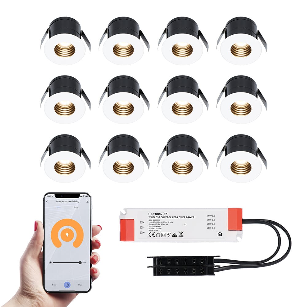 Set van 12 Betty Smart LED Mini Inbouwspots - Veranda spots - 12V 3W 140lm - Dimbaar - Wifi & Bluetooth - 2700K - IP44 waterdicht - Wit afbeelding