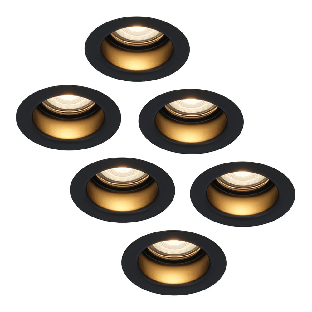 Set van 6 Mari LED inbouwspots verzonken - 4 Watt 345 lumen - 2700K warm wit - GU10 - Dimbaar - Rond - IP65 Waterdicht - Zwart - Anti-glare afbeelding