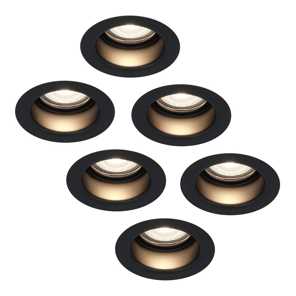 Set van 6 Mari LED inbouwspots verzonken - 5 Watt 400 lumen - 4000K neutraal wit - GU10 - Dimbaar - Rond - IP65 waterdicht - Zwart - Anti-glare afbeelding