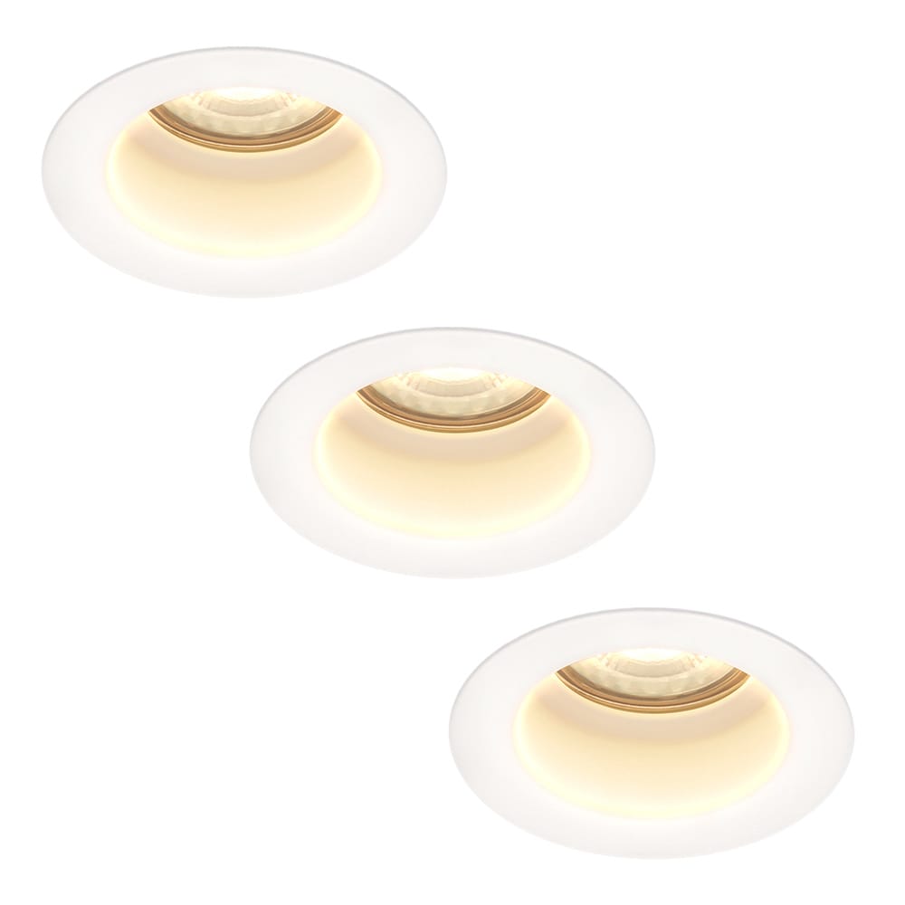 Set van 3 Mari LED inbouwspots verzonken - 4 Watt 345 lumen - 2700K warm wit - GU10 - Dimbaar - Rond - IP65 Waterdicht - Wit - Anti-glare afbeelding