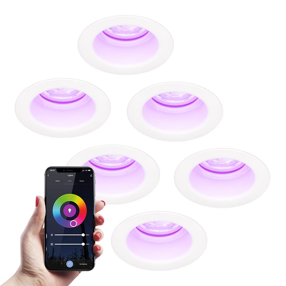 Set van 6 Mari - Smart inbouwspot - IP65 waterdicht - 5,5 Watt 345 Lumen - Wifi + Bluetooth - RGBWW 