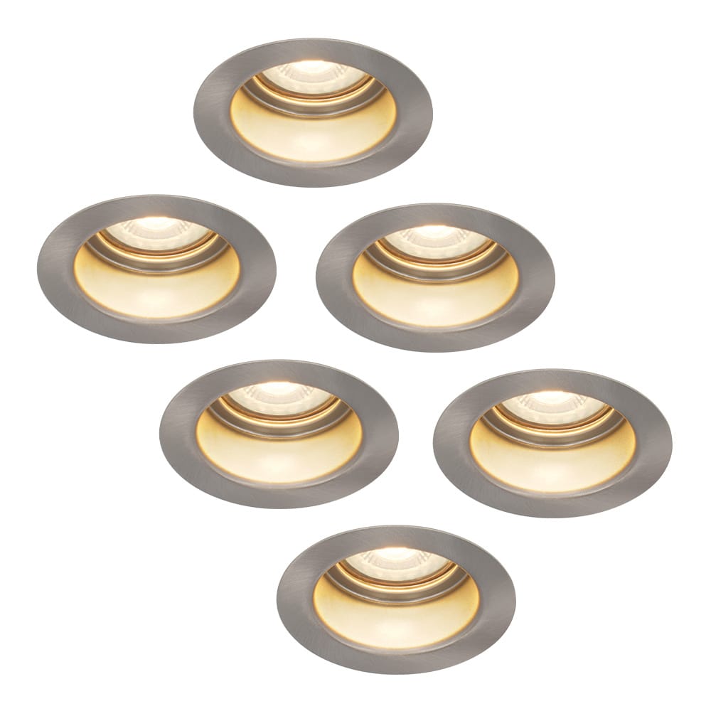 Set van 6 Mesa LED inbouwspots verzonken - 4 Watt 345 lumen - 2700K Warm wit - GU10 - Dimbaar - Rond - IP65 Waterdicht - RVS - Anti-glare afbeelding