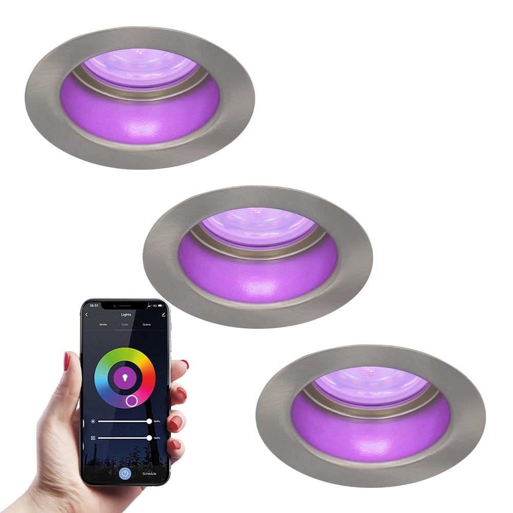 Set van 3 Mari Smart inbouwspot IP65 waterdicht 5,5 Watt 345 Lumen Wifi Bluetooth RGBWW GU10 Google Home, Amazon Alexa en Siri Voor binnen, buiten en badkamer RVS
