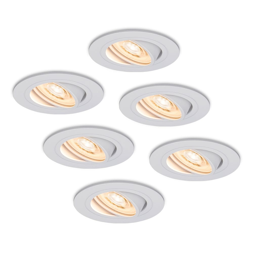 Set van 6 Pittsburg LED inbouwspots - 3,8W 270lm - GU10 LED Module - Extra plat 58mm - 2700K warm wit - Dimbaar - Kantelbaar - Voor binnen - Wit afbeelding