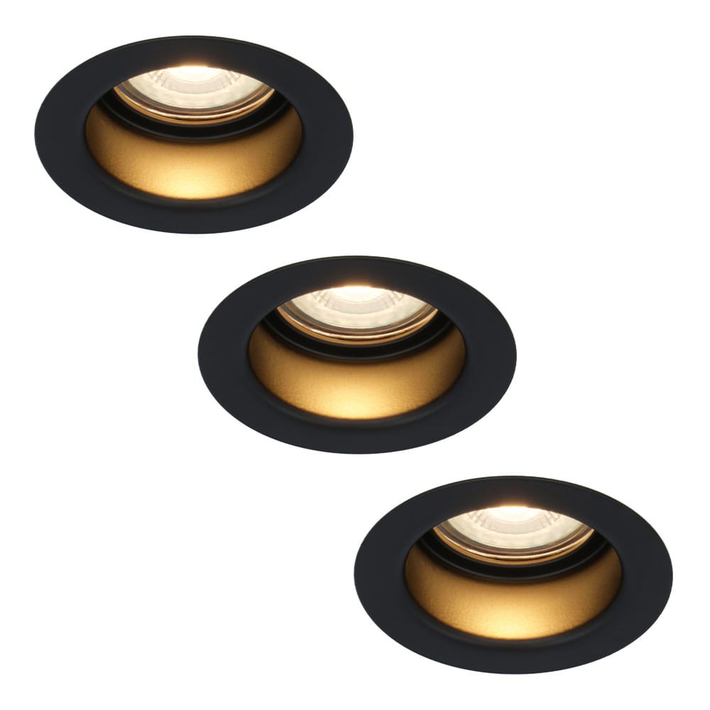 Set van 3 Mari - LED platte inbouwspots met lage inbouwdiepte 58mm - 3,8 Watt 270 Lumen - 2700K Warm wit - GU10 LED Module - Verzonken - Dimbaar - Rond - IP65 waterdicht - Zwart afbeelding