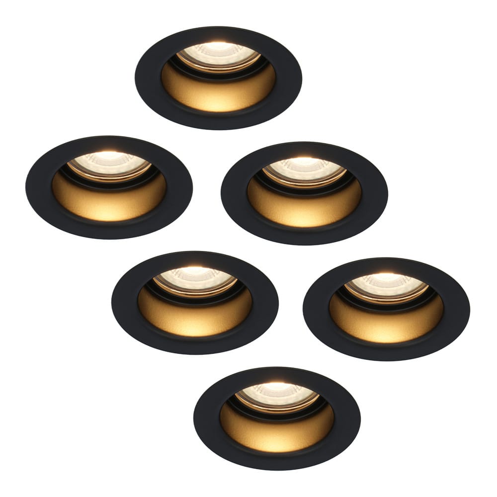 Set van 6 Mari - LED platte inbouwspots met lage inbouwdiepte 58mm - 3,8 Watt 270 Lumen - 2700K Warm wit - GU10 LED Module - Verzonken - Dimbaar - Rond - IP65 waterdicht - Zwart afbeelding