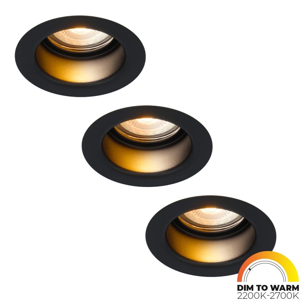 Set van 3 Mari - LED platte inbouwspots met lage inbouwdiepte 58mm - 3,8 Watt 230 Lumen - Dim to Warm - GU10 LED Module - Verzonken - Dimbaar - Rond - IP65 waterdicht - Zwart afbeelding