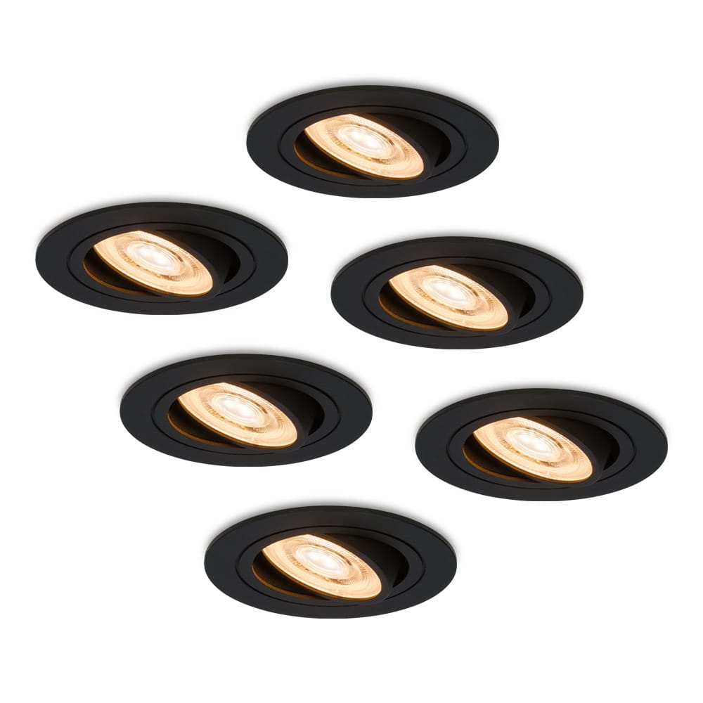 Set van 6 Miro LED inbouwspots - 3,8W 270lm - Extra plat 58mm - GU10 LED Module - 2700K warm wit - Dimbaar - Kantelbaar - Voor binnen - Zwart afbeelding