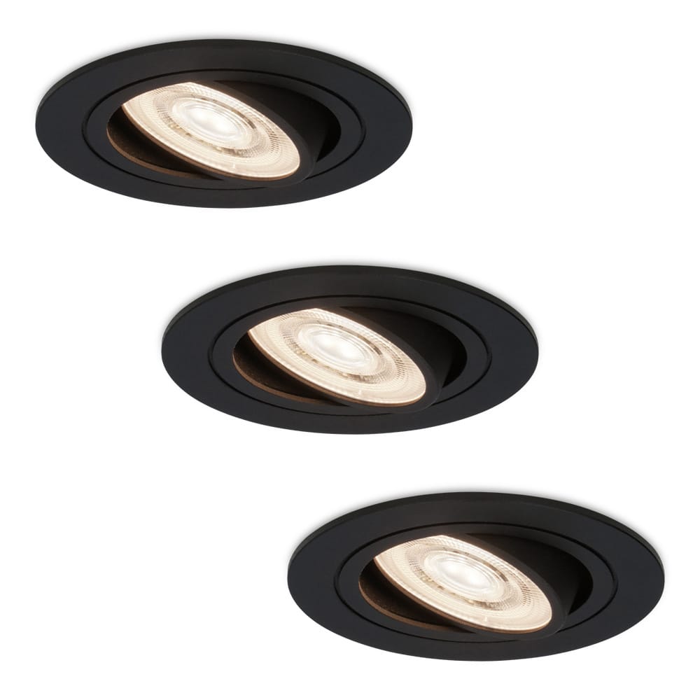 Set van 3 Miro LED inbouwspots - 3,8W 270lm - GU10 LED Module - Extra plat 58mm - 4000K neutraal wit - Dimbaar - Kantelbaar - Voor binnen - Zwart afbeelding