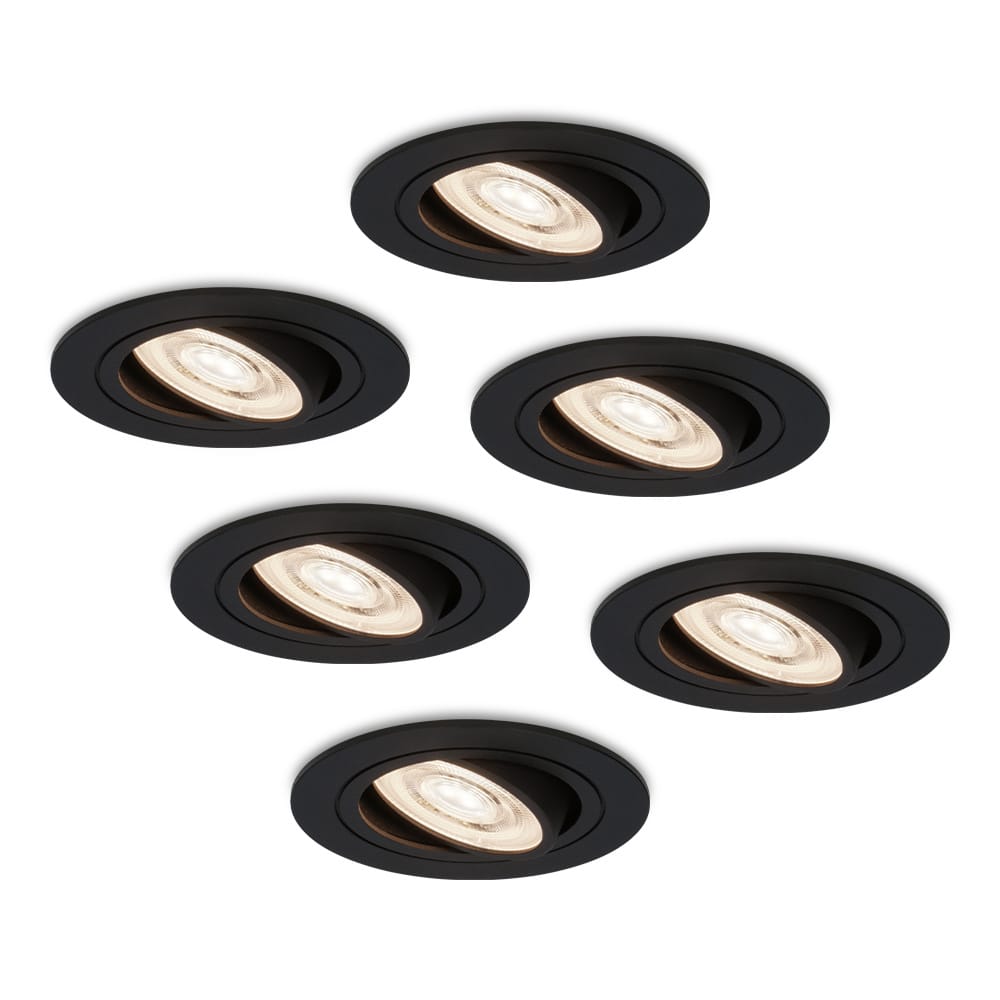 Set van 6 Miro LED inbouwspots - 3,8W 270lm - GU10 LED Module - Extra plat 58mm - 4000K neutraal wit - Dimbaar - Kantelbaar - Voor binnen - Zwart afbeelding