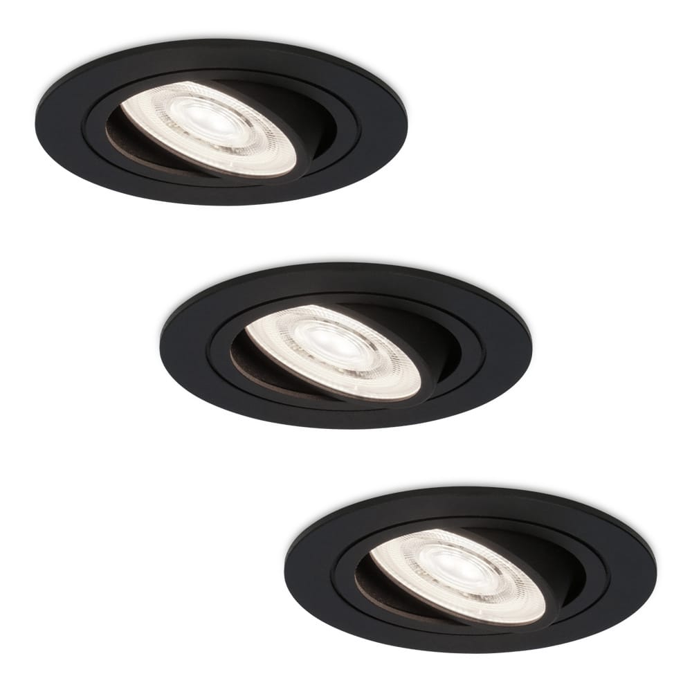 Set van 3 Miro LED inbouwspots - Extra plat 58mm - GU10 LED Module - 6000K daglicht wit - Dimbaar - Rond - Kantelbaar - Voor binnen - Zwart afbeelding