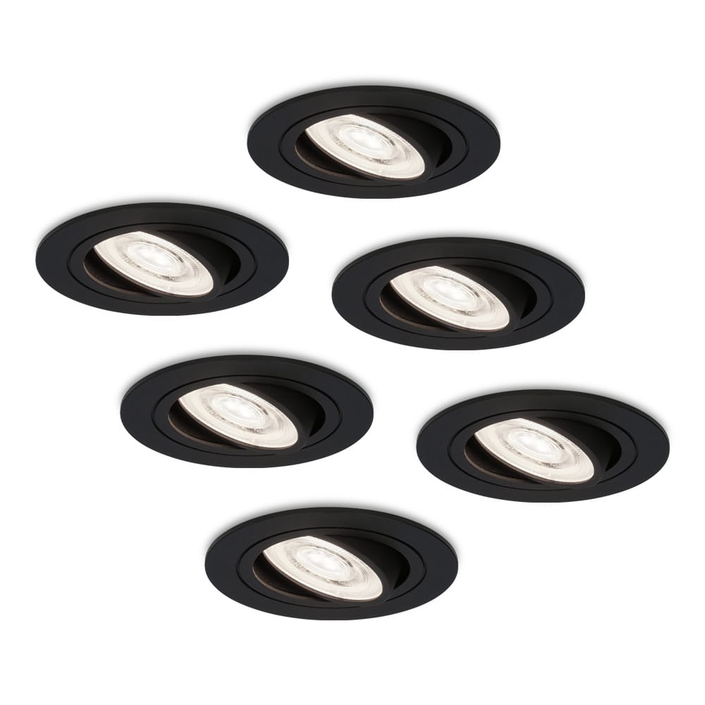 Set van 6 Miro LED inbouwspots - Extra plat 58mm - GU10 LED Module - 6000K daglicht wit - Dimbaar - Rond - Kantelbaar - Voor binnen - Zwart afbeelding