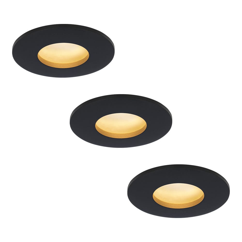 Set van 3 Porto - LED platte inbouwspots met lage inbouwdiepte 60mm - 3,8 Watt 270 Lumen - 2700K Warm wit - GU10 LED Module - Dimbaar - Rond - IP44 voor badkamer, buiten en binnen - Zwart afbeelding