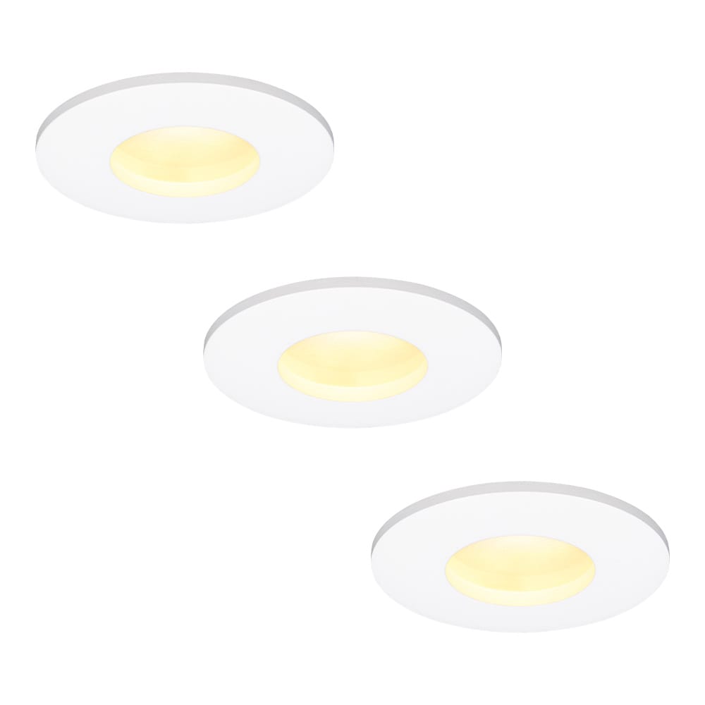 Set van 3 Barcelona - LED platte inbouwspots met lage inbouwdiepte 60mm - 3,8 Watt 270 Lumen - 2700K Warm wit - GU10 LED Module - Dimbaar - Rond - IP44 voor badkamer, buiten en binnen - Wit afbeelding